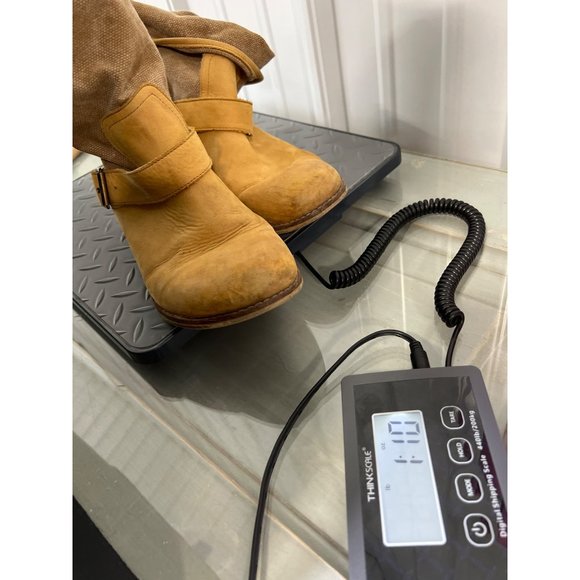 Anthro Lockeed Round Toe Buckle Boots Womens 39 Tan Leather Block Heel Boho Moto - Picture 9 of 9